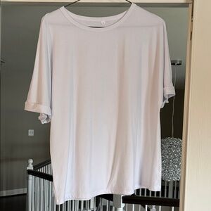 Simple white tee with cuffed short sleeves